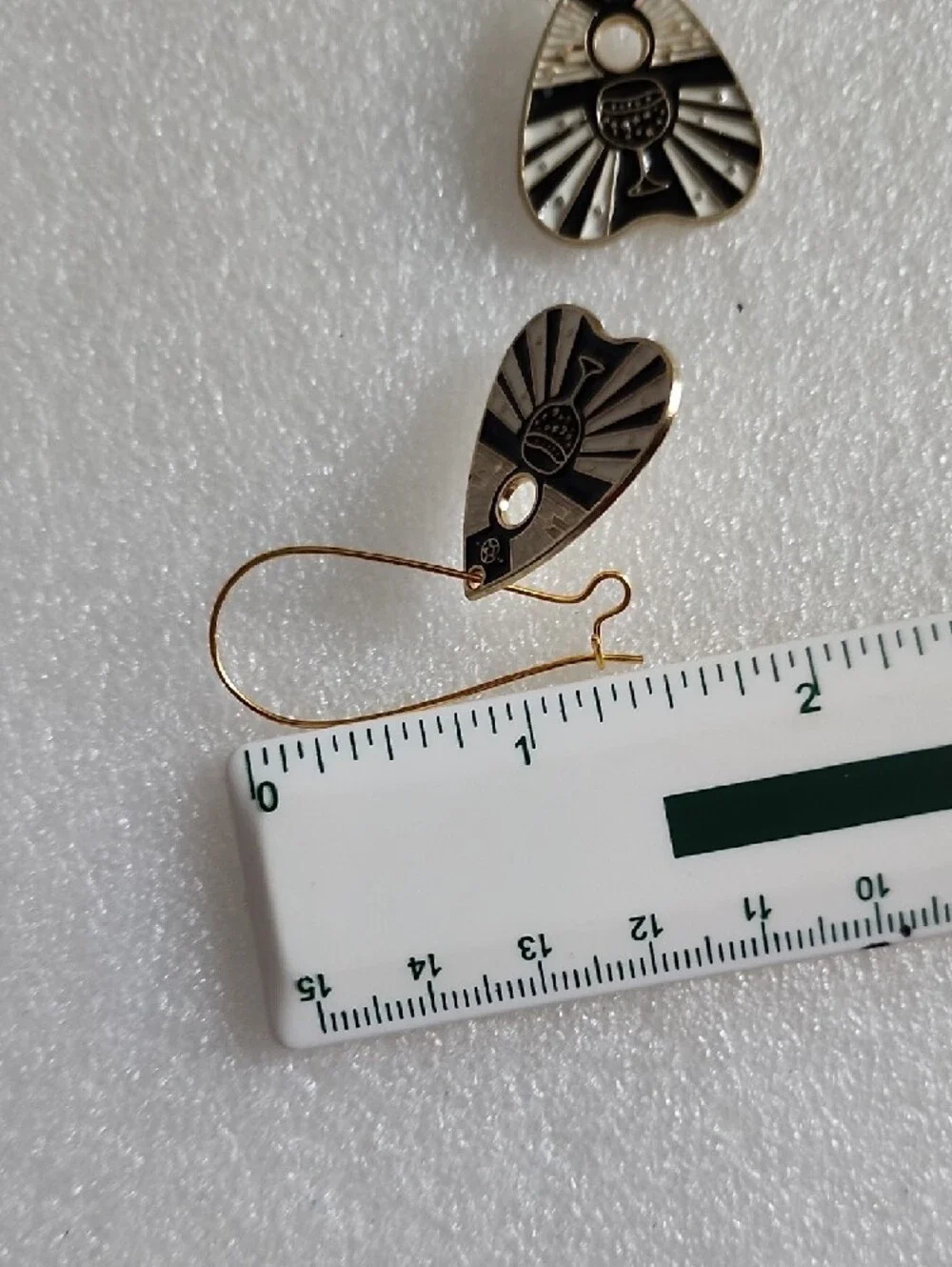 Hand Crafted Gold Black & White Sunburst Chalice Drop Earrings Ouija Planchette